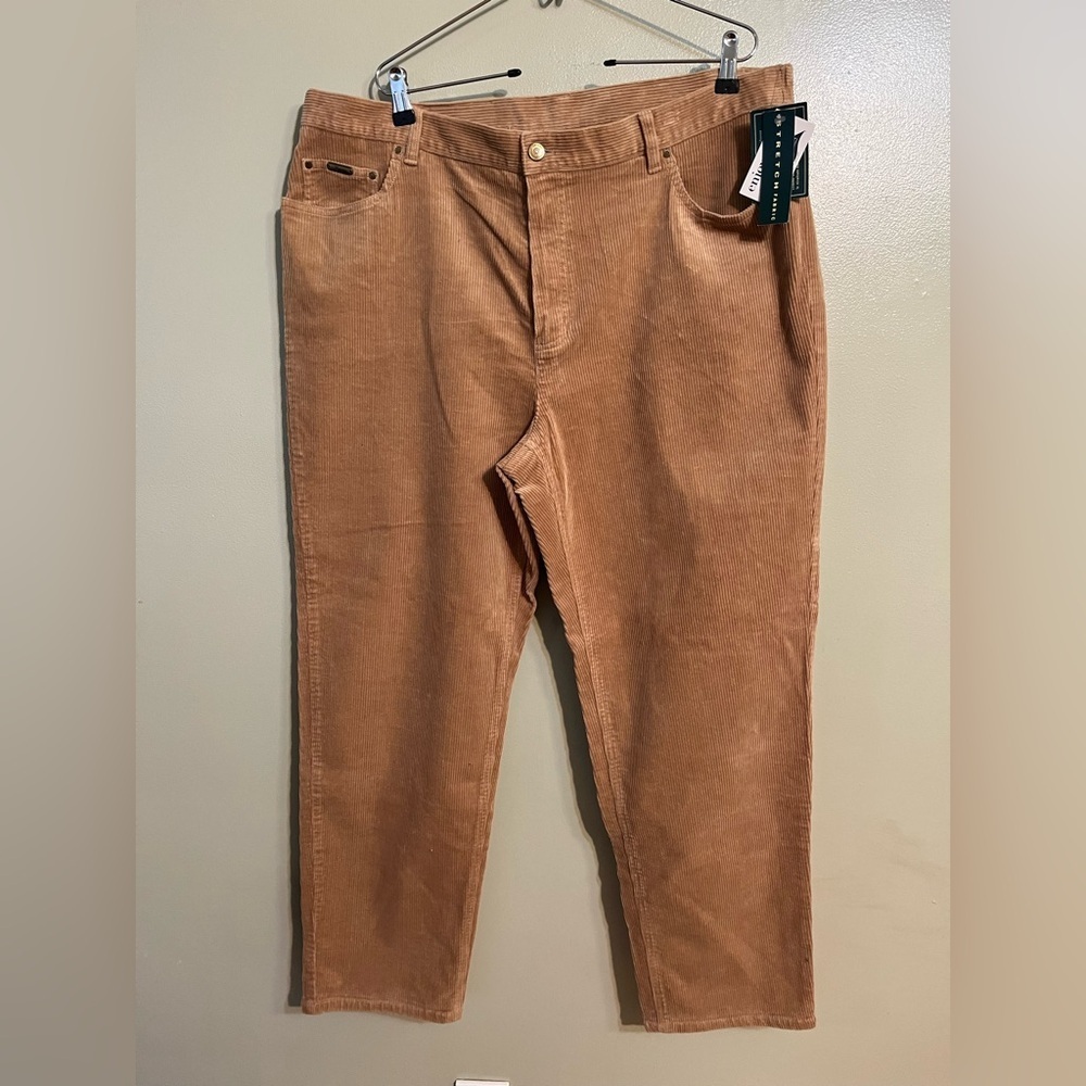 Ralph Lauren Womens Stretch Straight Tan Corduroy Pants Size 18W NWT